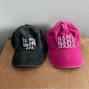 2 for $15 Mama Hats Black and Pink Embroidered Caps One Size